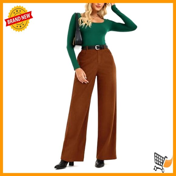 High Waisted Wide Leg Corduroy Pants Elastic Waist Casual Trousers - Picture 4 of 6